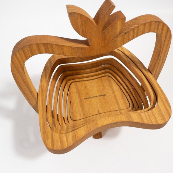 Handcrafted Wooden Collapsible Apple-Shaped Basket By Pear Tree Baskets - Picture 8 of 12